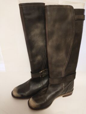 Lucky Brand Distressed Leather Boots Dark Brown Riding Pull-On Tall Western 8 M